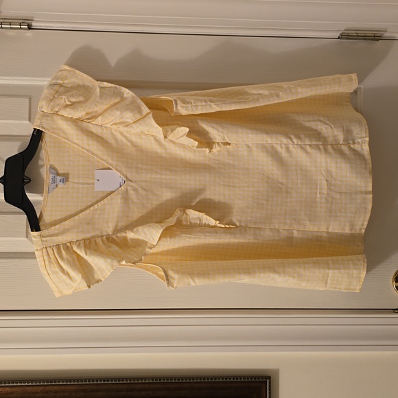 CROFT & BARROW WOMENS PLUS YELOW & WHITE GINGHAM TOP RUFFLED SLEEVES SIZE XXL - Picture 3 of 16